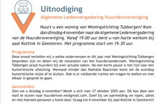 Afbeelding 1 van Uitnodiging ledenvergadering Huurdersvereniging