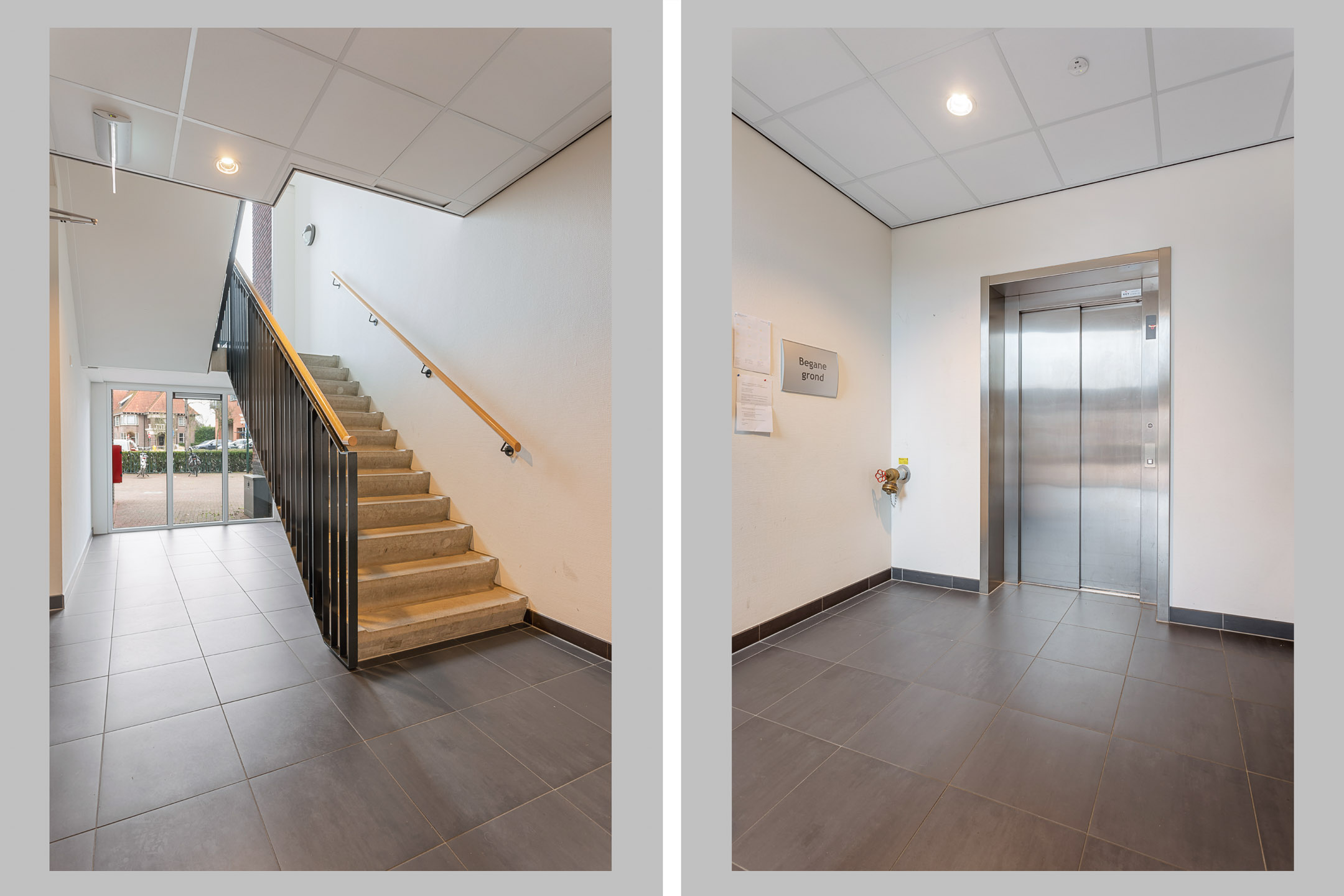 Centrale hal met trappenhuis en lift
